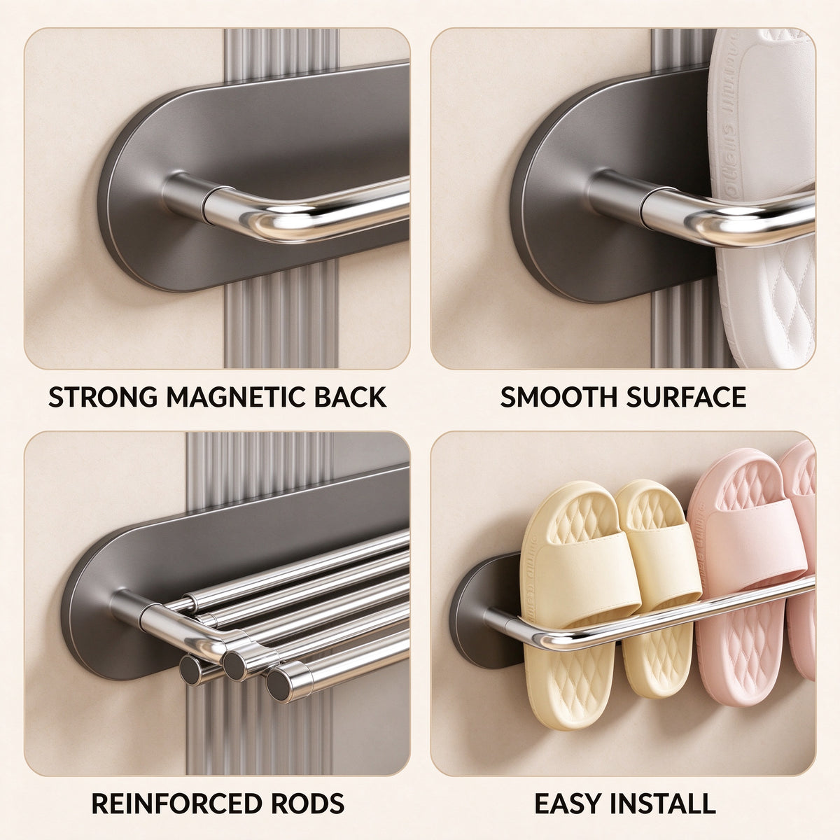 Magnetic Door Slipper Rack, 13.2 or 20.1 in, No Drilling