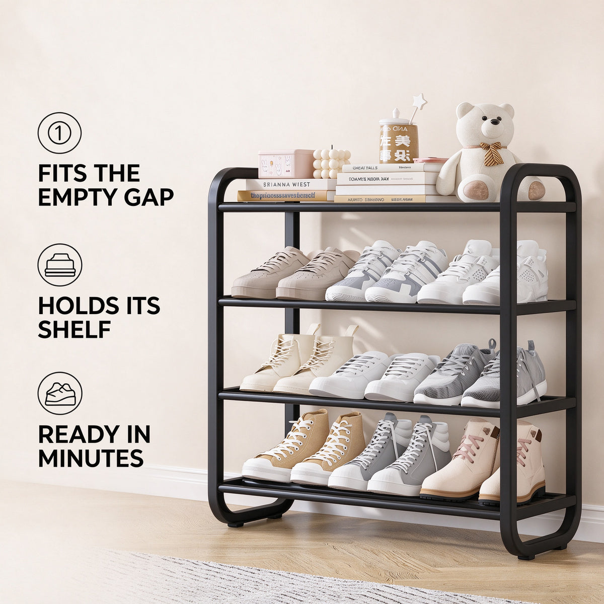 Modular Freestanding Shoe Rack, 3 or 4 Tier, 17.7-23.6 in Wide
