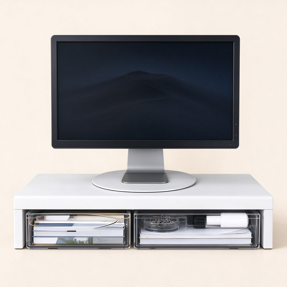 Monitor Riser, 2 Pull-Out Drawers, 3.9 or 5.9 in Tall, 20.9 in Wide