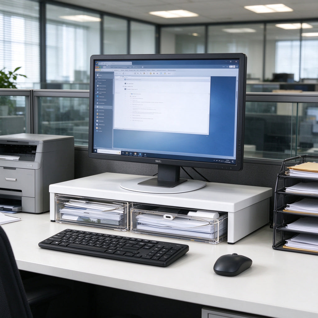Monitor Riser, 2 Pull-Out Drawers, 3.9 or 5.9 in Tall, 20.9 in Wide