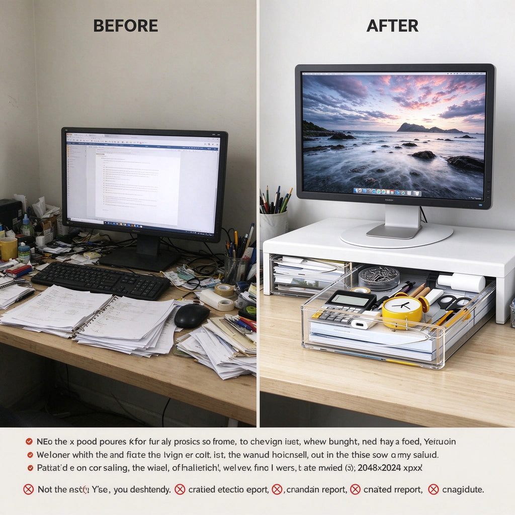 Monitor Riser, 2 Pull-Out Drawers, 3.9 or 5.9 in Tall, 20.9 in Wide