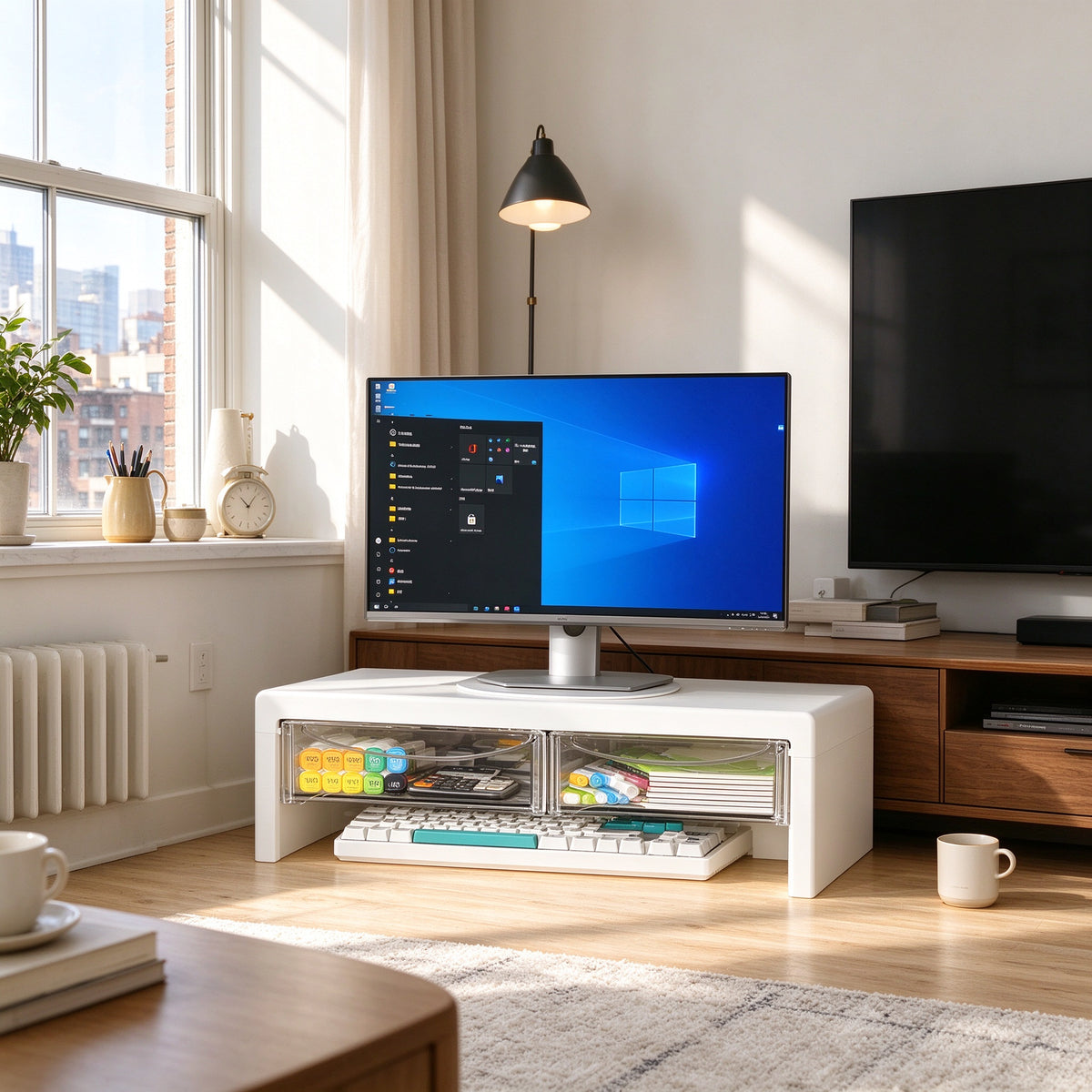 Monitor Riser, 2 Pull-Out Drawers, 3.9 or 5.9 in Tall, 20.9 in Wide