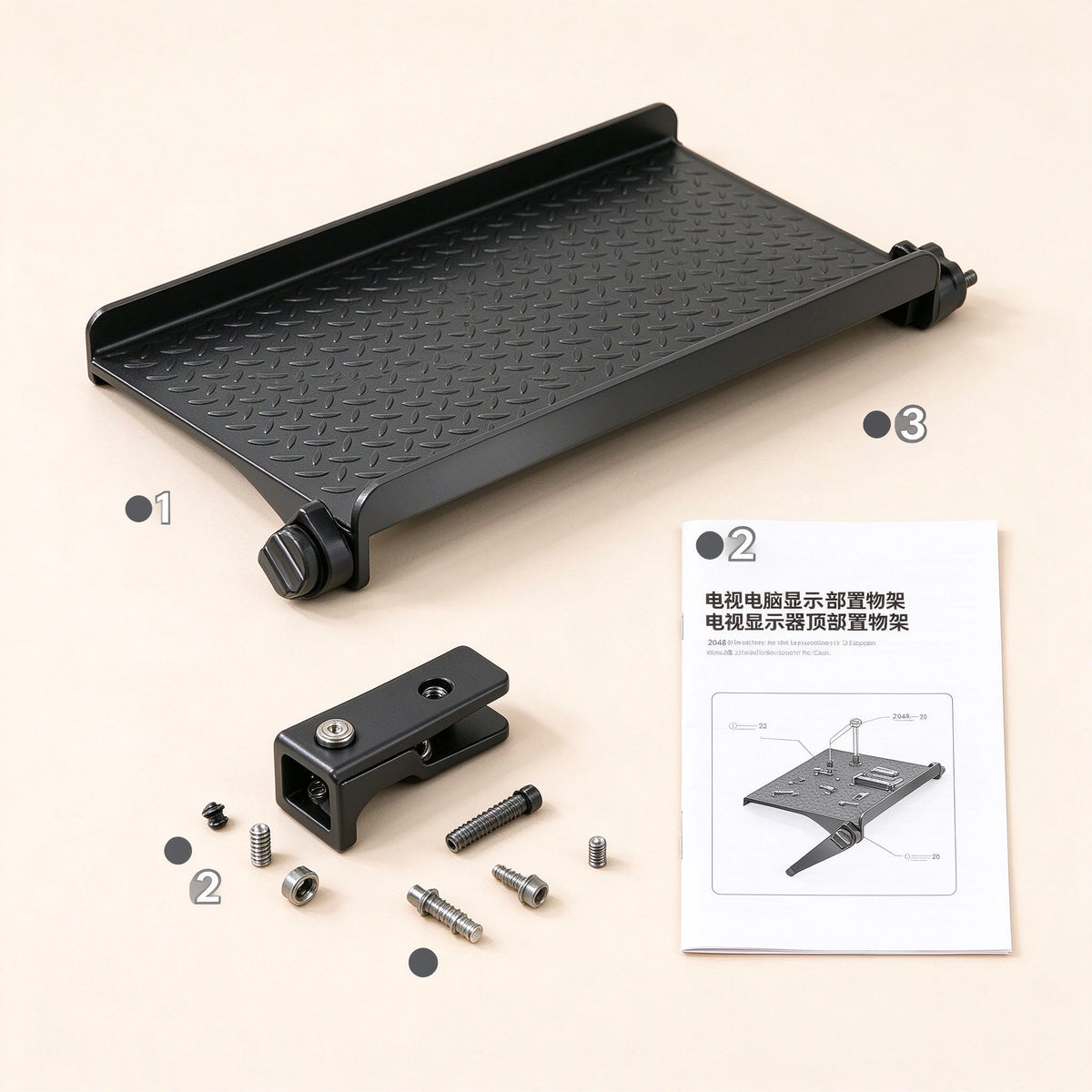 Monitor Top Shelf, No-Drill Screen Storage, 8.9 or 12 in, Black
