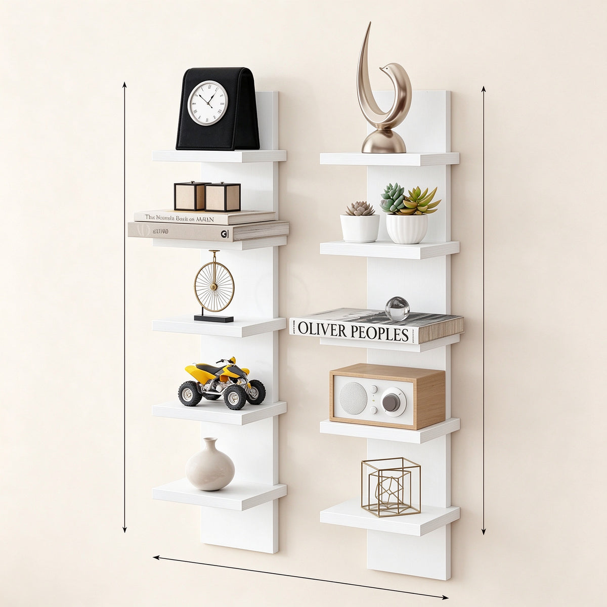 No-Drill Tiered Wall Shelf, 3 or 5 Tier, 20.5 to 30.7 in Tall