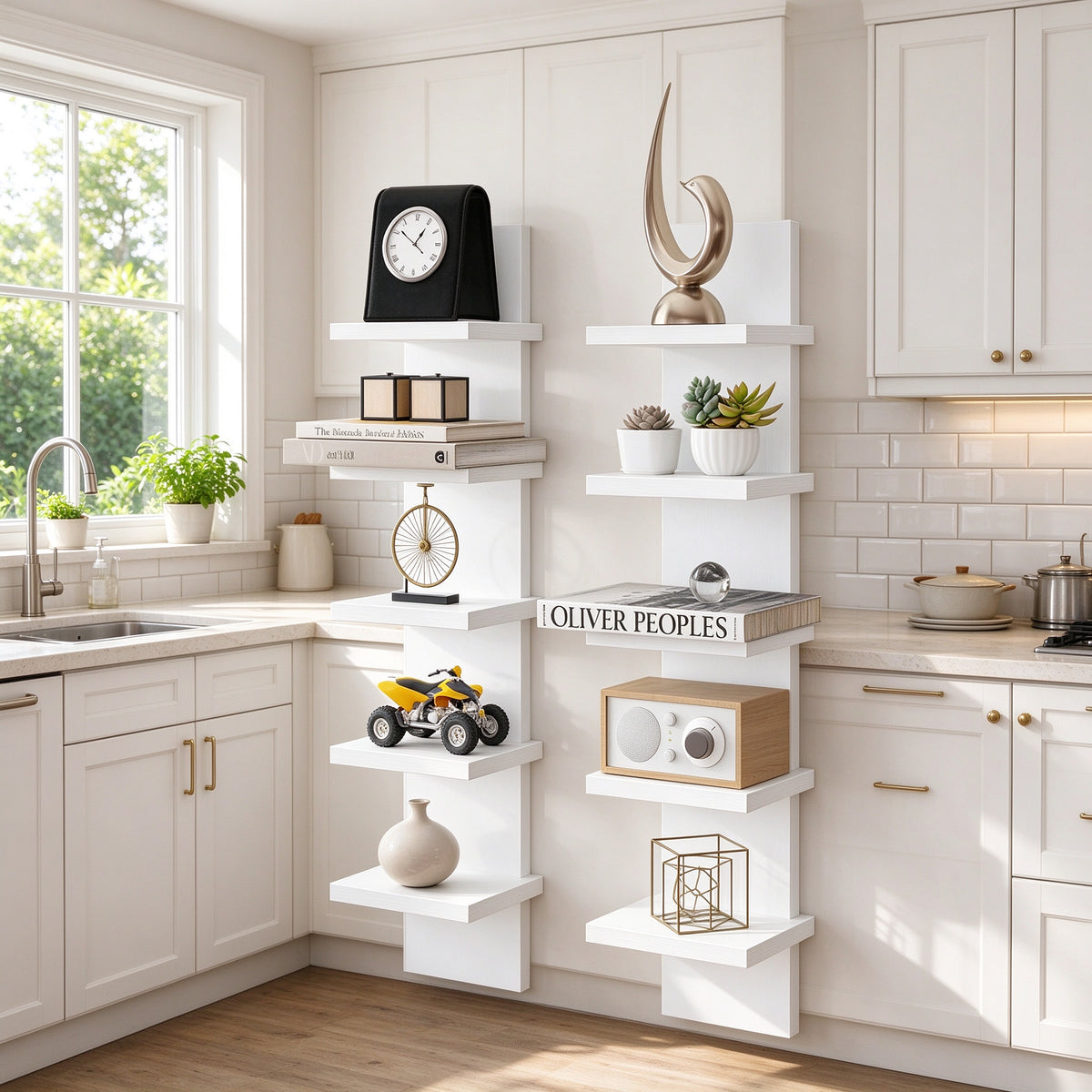 No-Drill Tiered Wall Shelf, 3 or 5 Tier, 20.5 to 30.7 in Tall