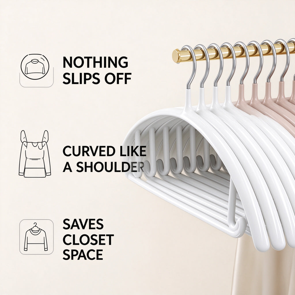 Non-Slip Shoulder Hanger, 16.5 in Wide, Curved Shoulder, 5 or 10 Pack