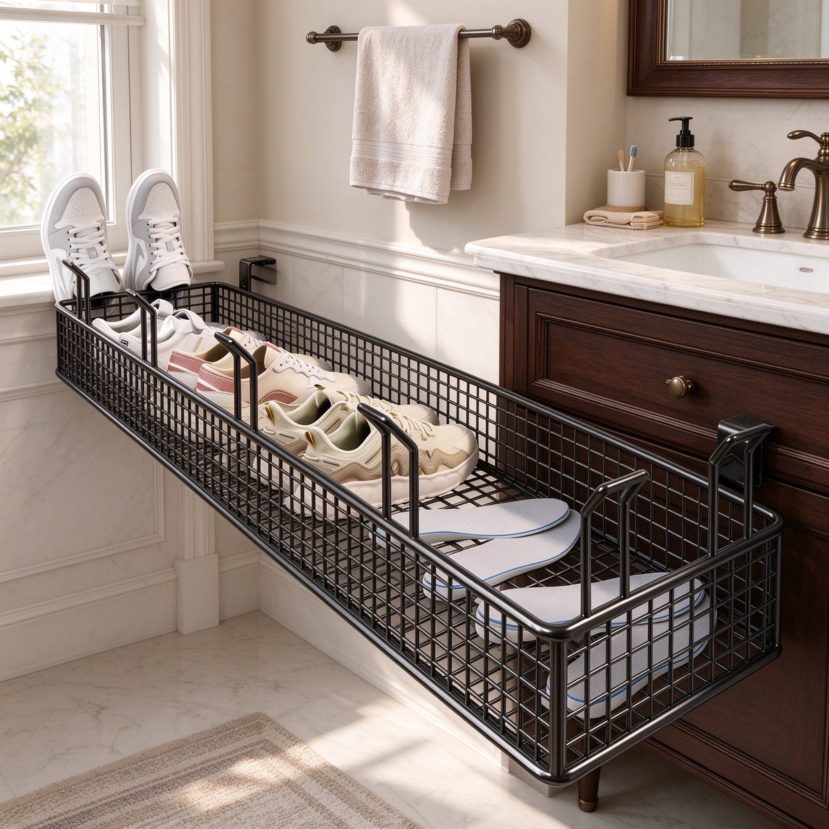 Over-Rail Shoe Drying Rack, 15.7 in, Single or Double Tier