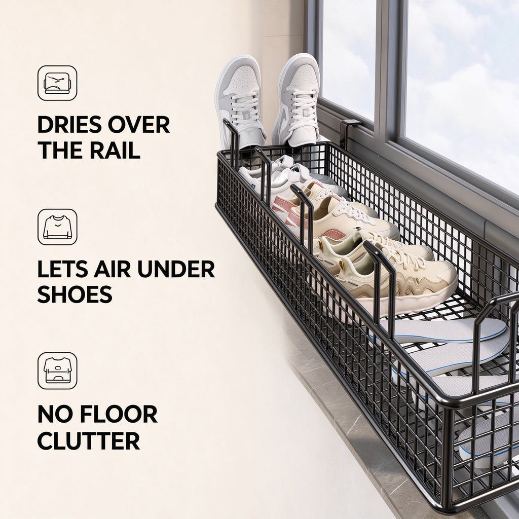 Over-Rail Shoe Drying Rack, 15.7 in, Single or Double Tier
