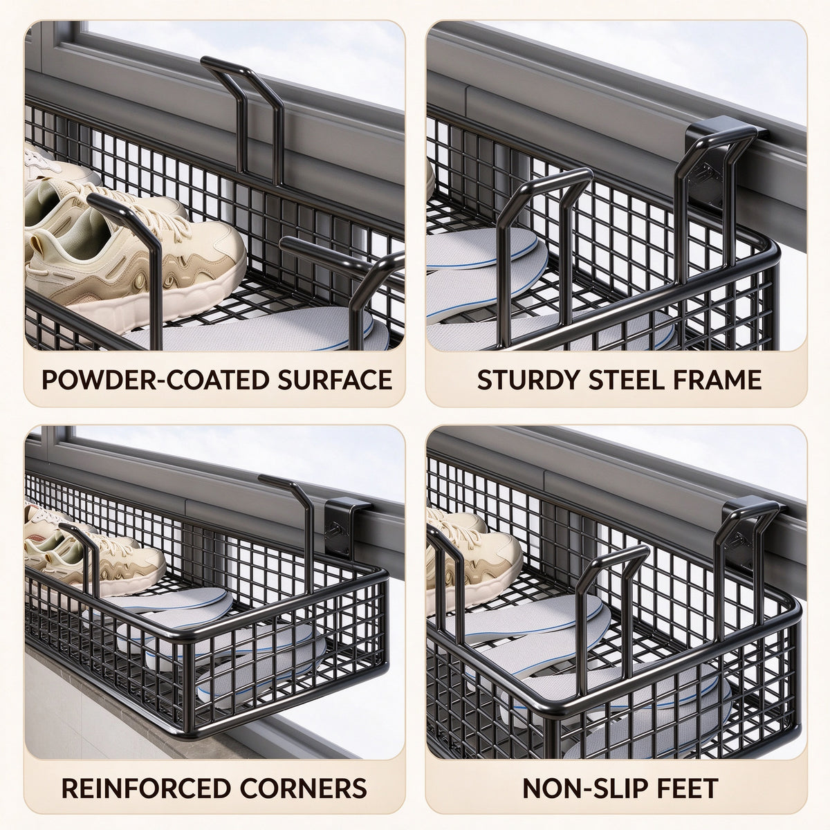Over-Rail Shoe Drying Rack, 15.7 in, Single or Double Tier
