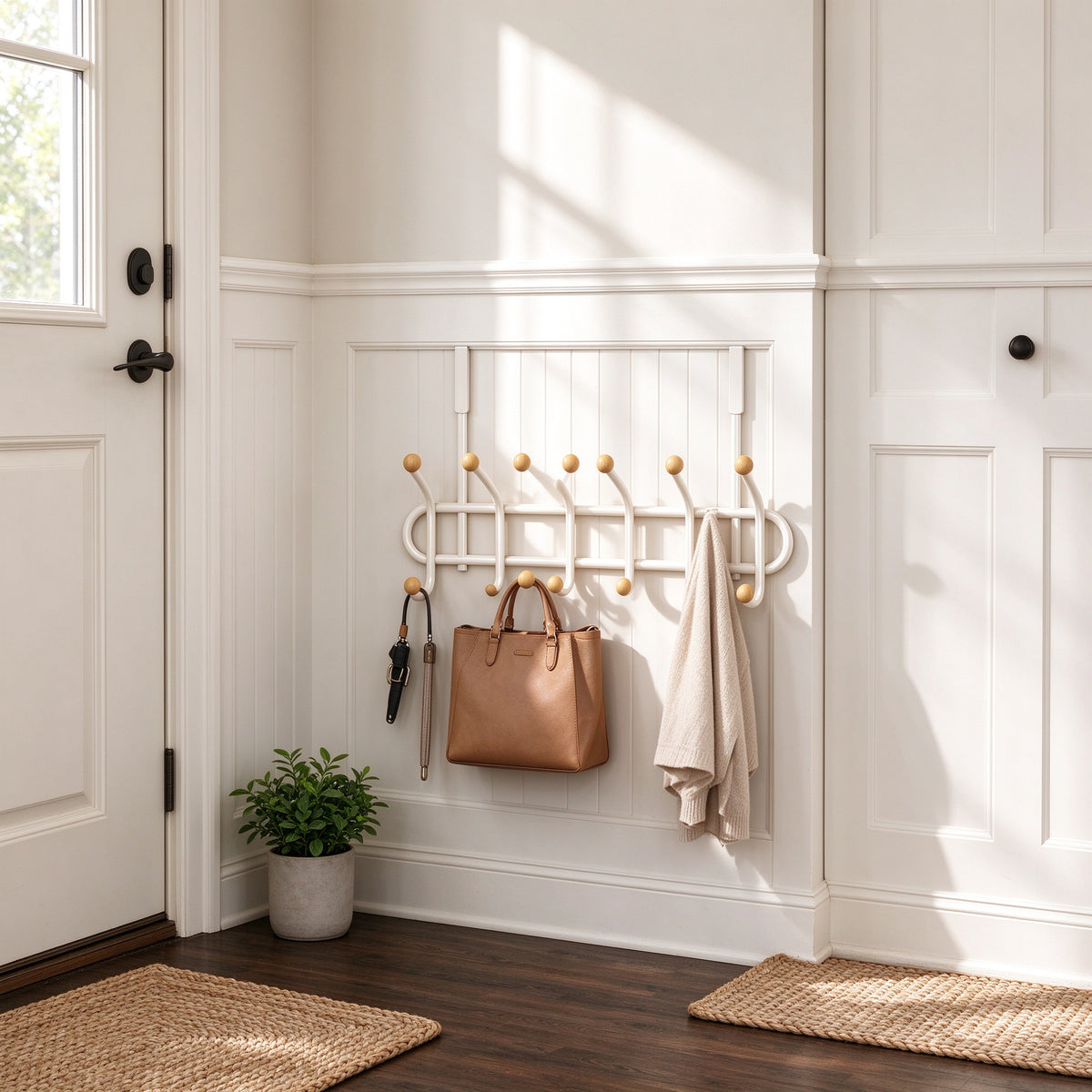 Over-the-Door Hook Rack, Double Row, 8-14 Hooks, 13.4-23.4 in Wide