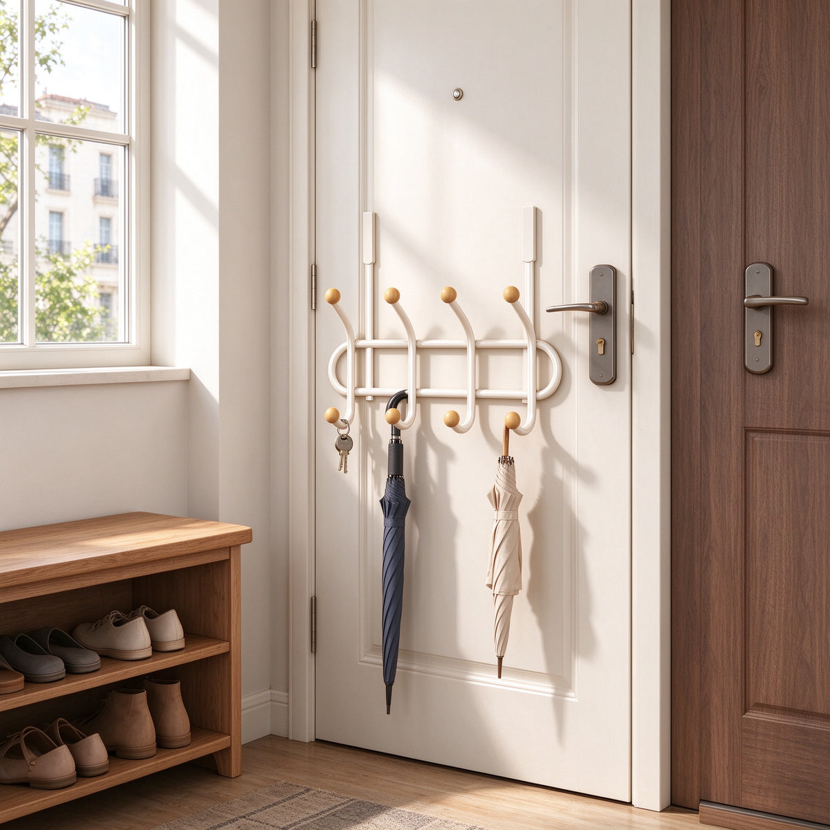 Over-the-Door Hook Rack, Double Row, 8-14 Hooks, 13.4-23.4 in Wide