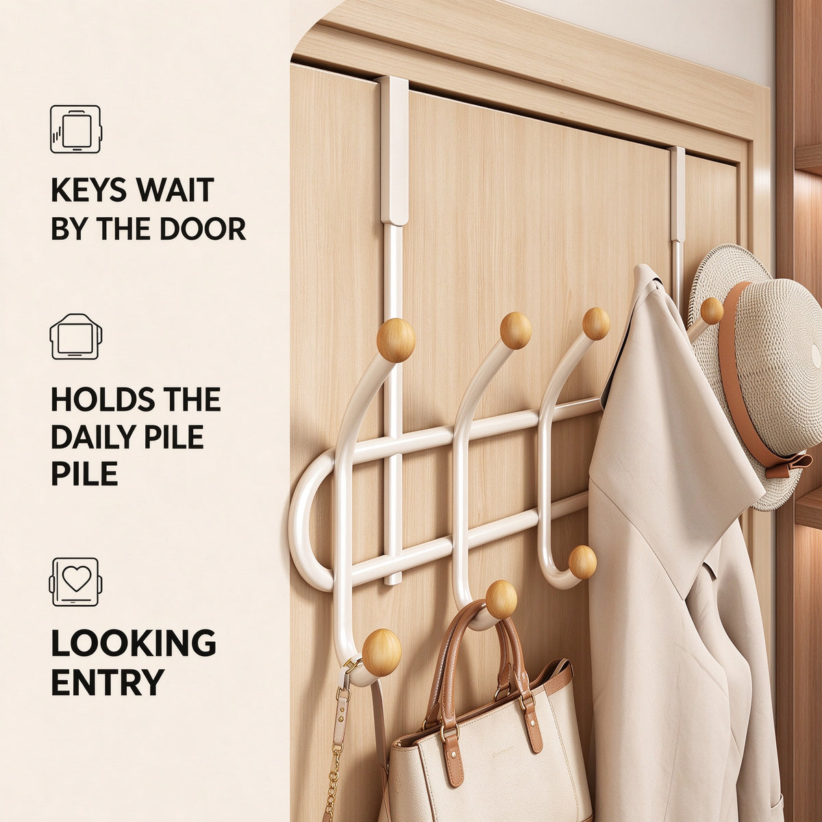 Over-the-Door Hook Rack, Double Row, 8-14 Hooks, 13.4-23.4 in Wide