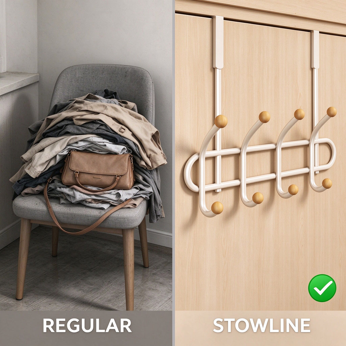 Over-the-Door Hook Rack, Double Row, 8-14 Hooks, 13.4-23.4 in Wide
