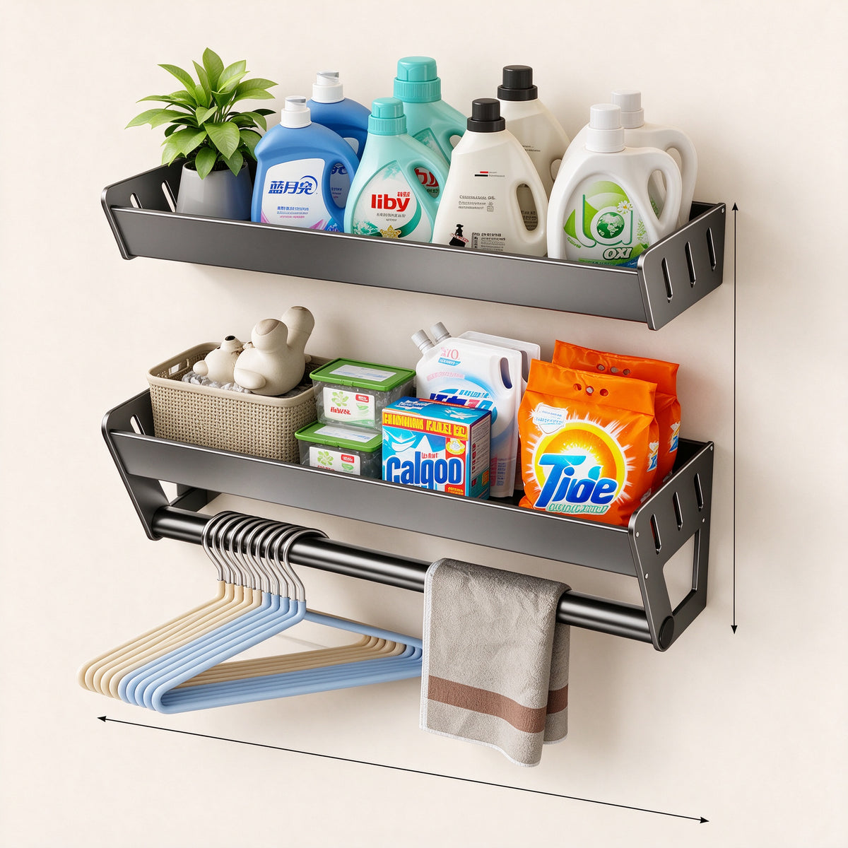 Wall Shelf for Over the Washer, 11.8 or 15.7 in, Aluminum