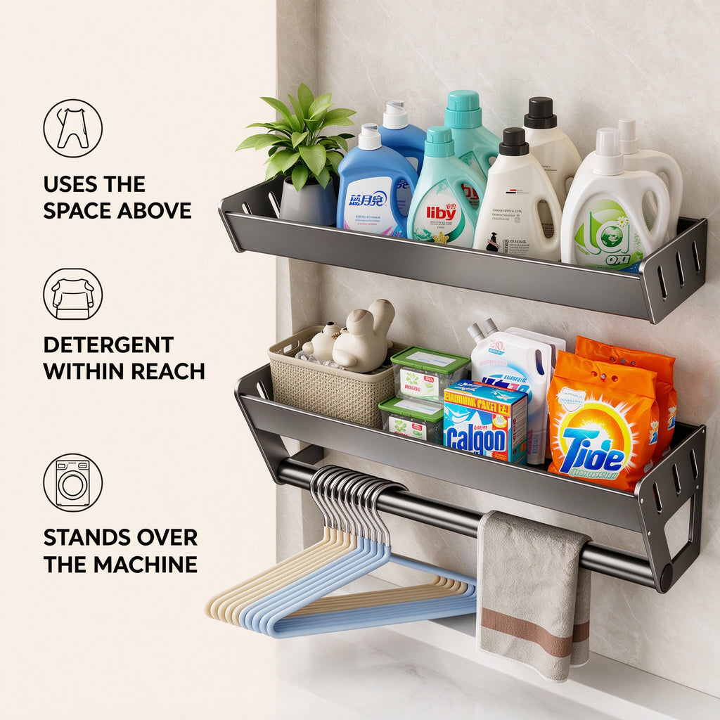 Wall Shelf for Over the Washer, 11.8 or 15.7 in, Aluminum