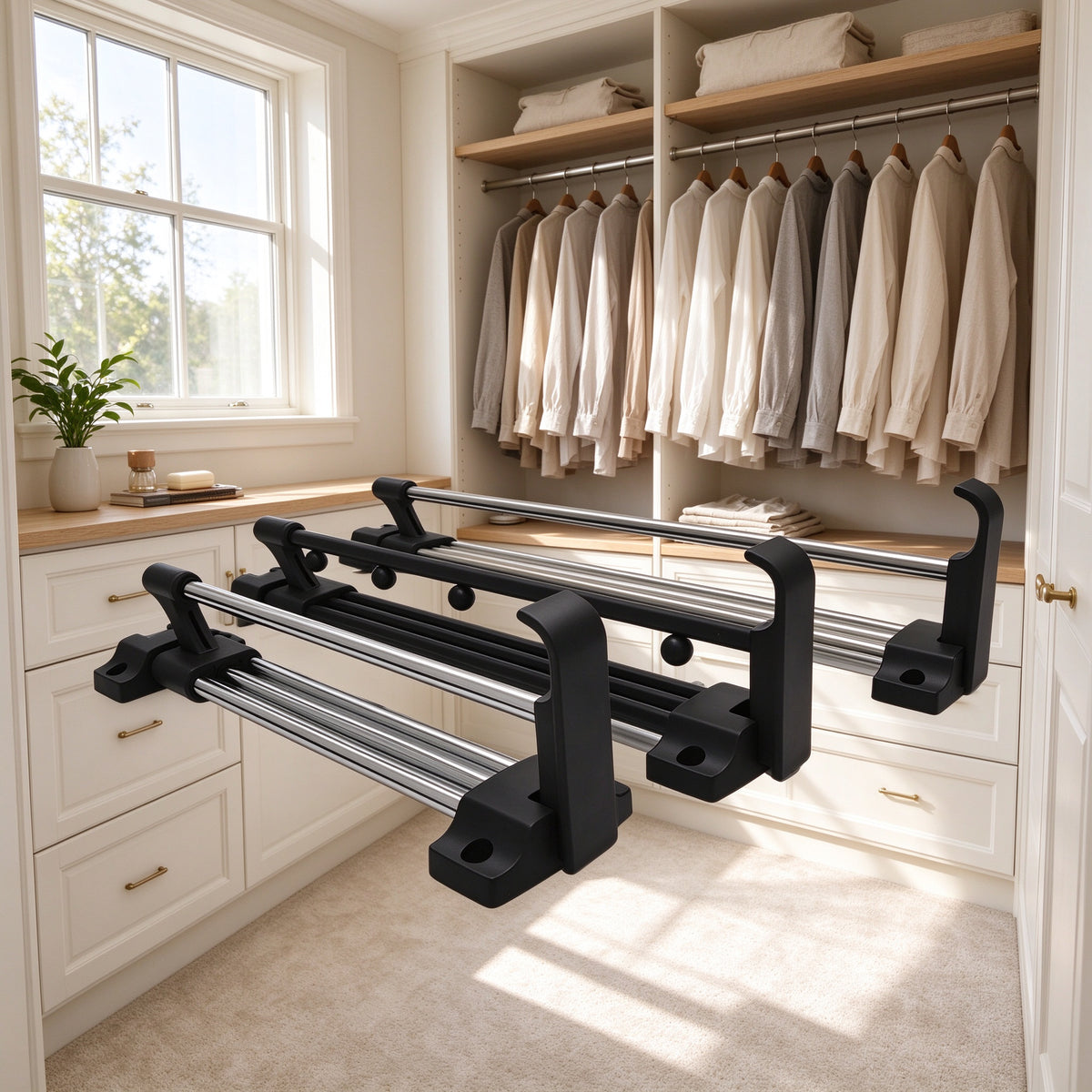 Pull-Out Pants Rack, Closet Rail, 9.8, 13.8 or 19.7 in, Solid Steel