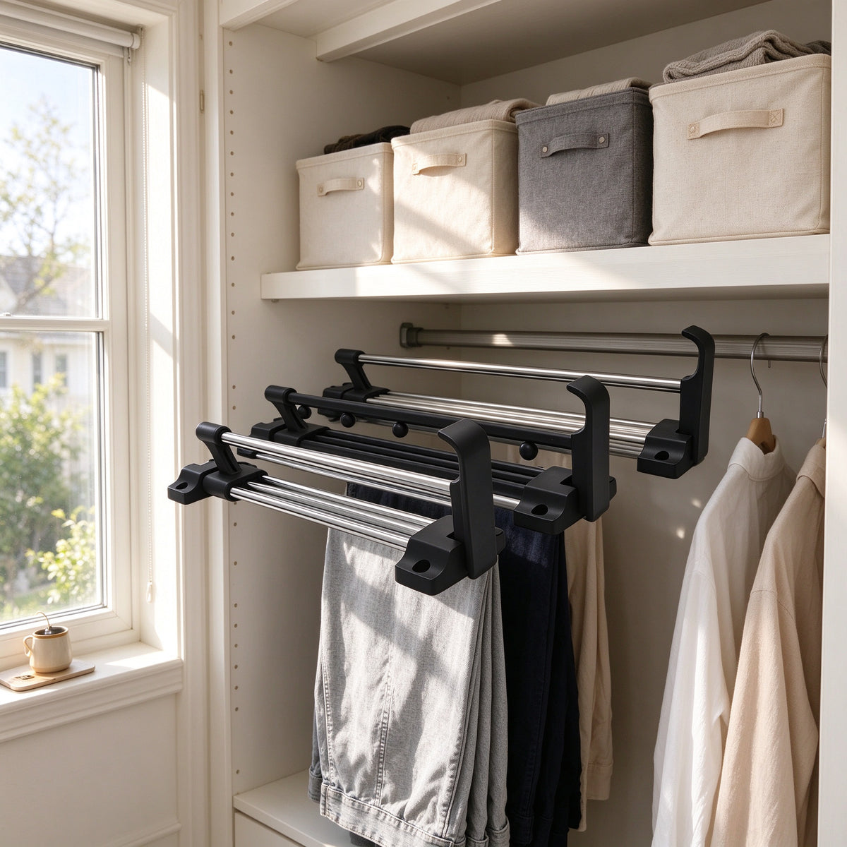 Pull-Out Pants Rack, Closet Rail, 9.8, 13.8 or 19.7 in, Solid Steel