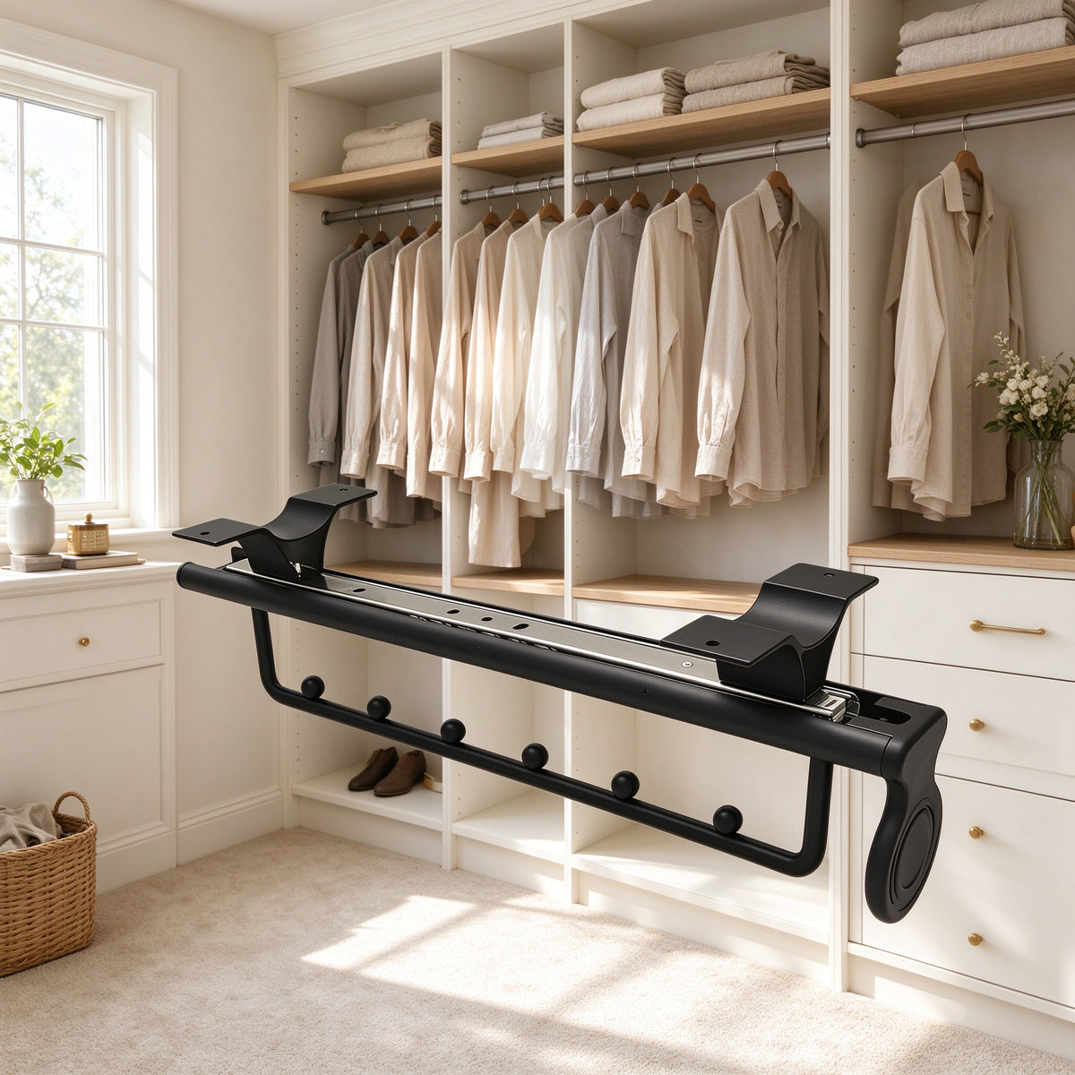 Pull-Out Pants Rack, Two-Section Beaded Rail, 9.8-19.7 in