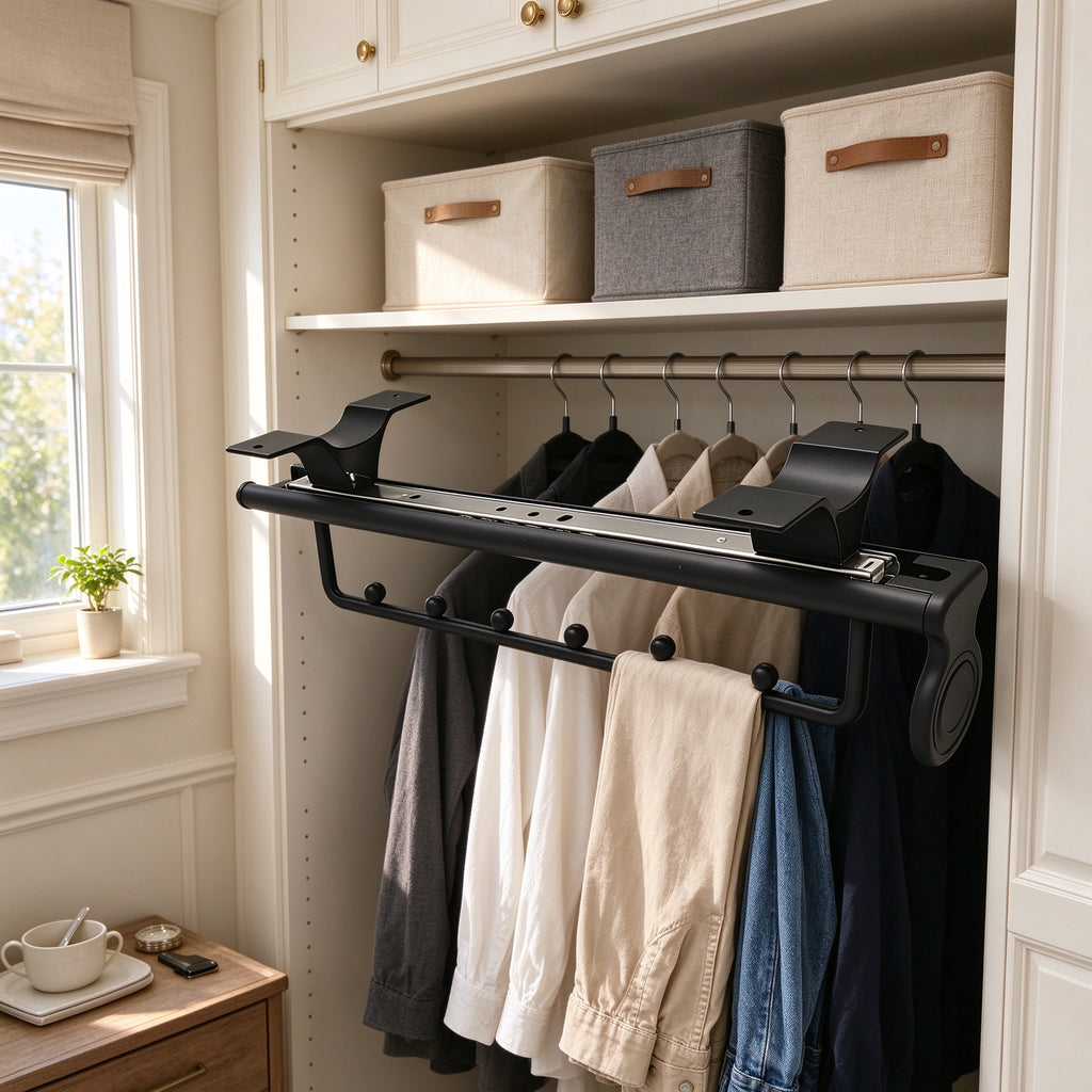 Pull-Out Pants Rack, Two-Section Beaded Rail, 9.8-19.7 in
