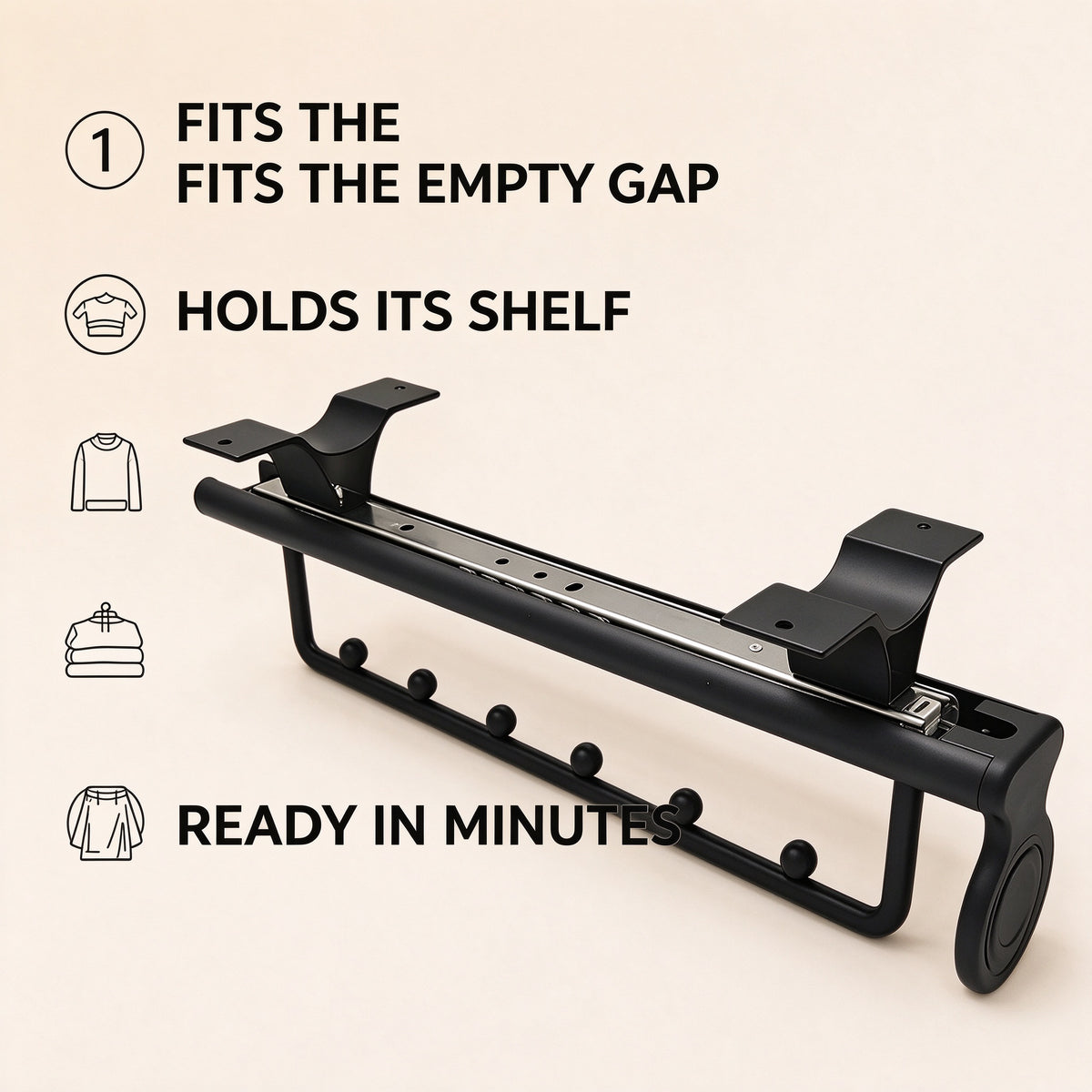 Pull-Out Pants Rack, Two-Section Beaded Rail, 9.8-19.7 in