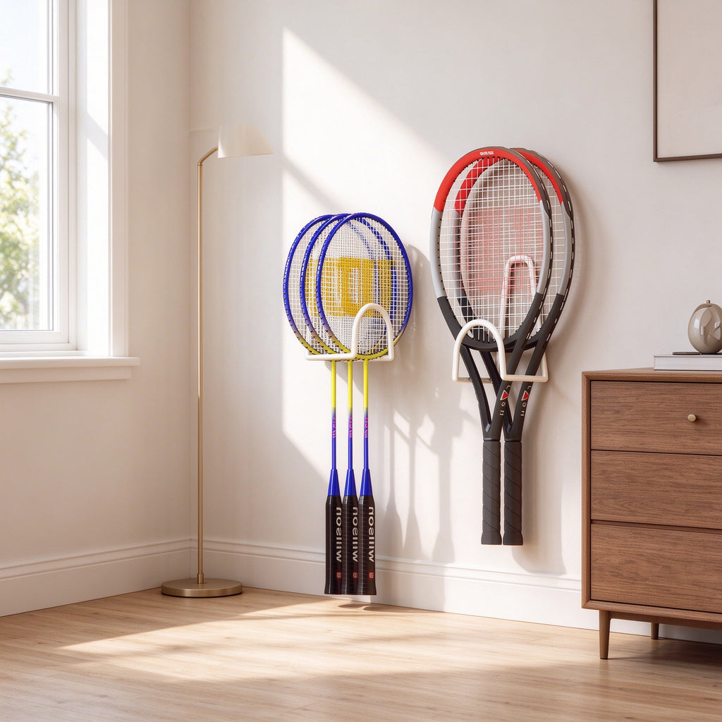 Racket Wall Hook, No-Drill Holder, 4.7 in Tall, 2 or 3 Pack