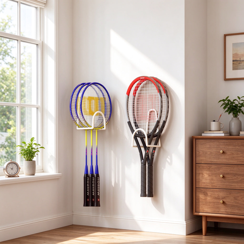 Racket Wall Hook, No-Drill Holder, 4.7 in Tall, 2 or 3 Pack