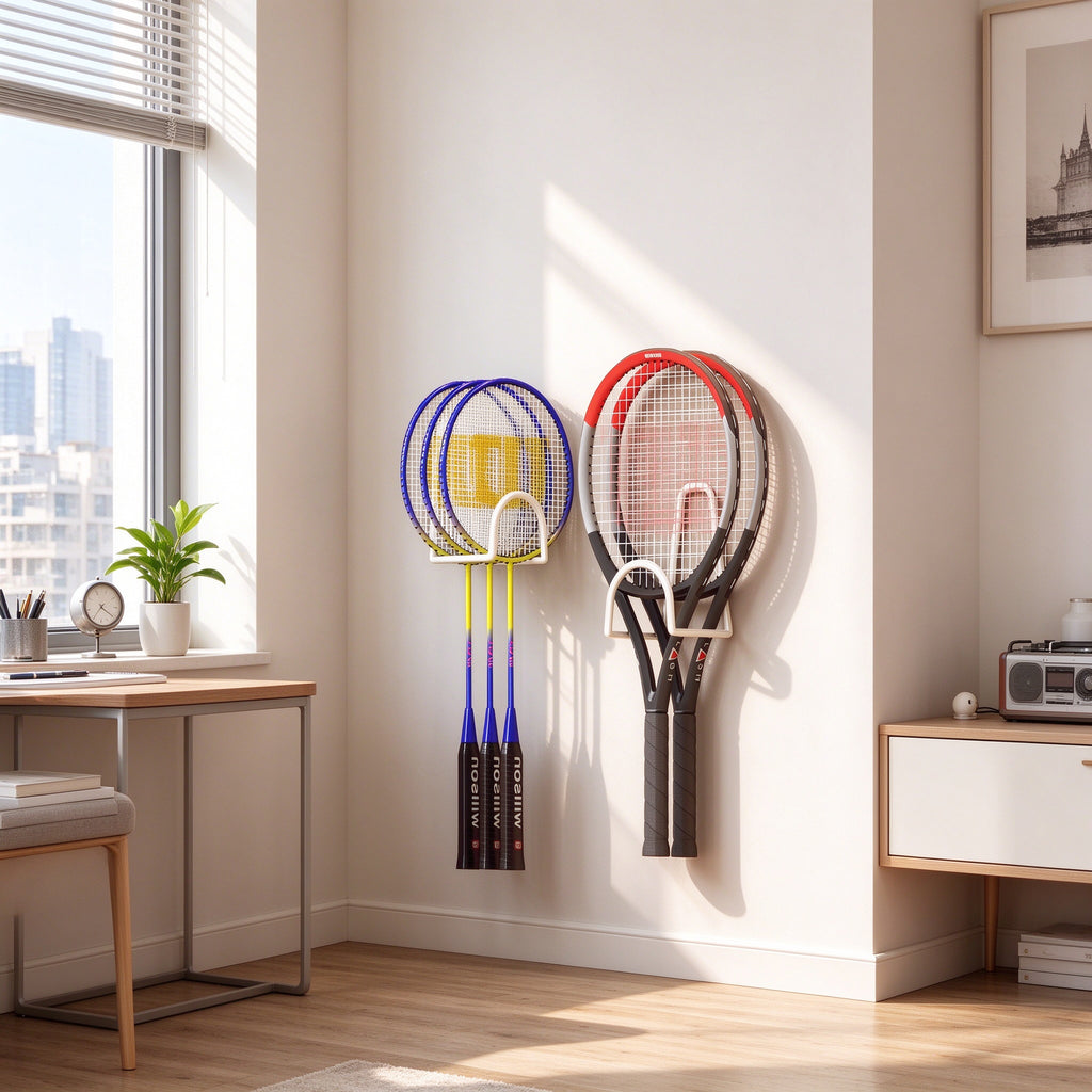 Racket Wall Hook, No-Drill Holder, 4.7 in Tall, 2 or 3 Pack