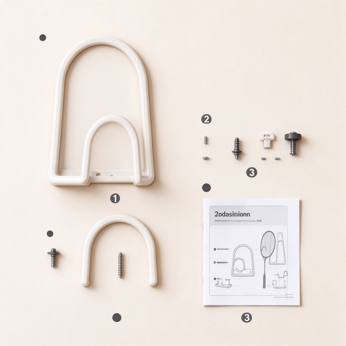 Racket Wall Hook, No-Drill Holder, 4.7 in Tall, 2 or 3 Pack