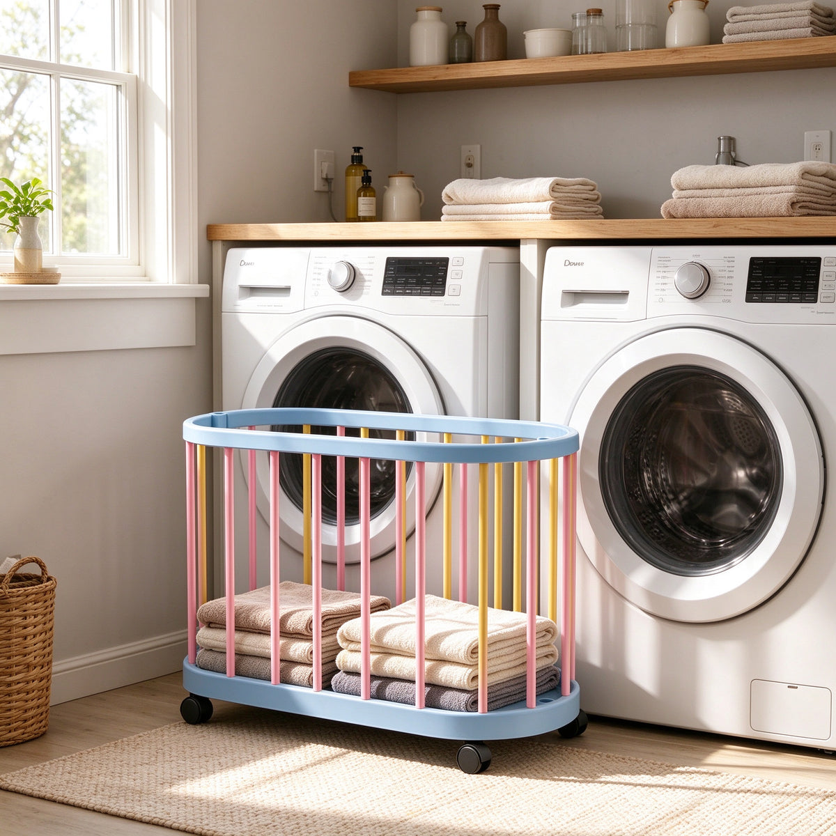 Rolling Storage Basket for Yoga Mats and Laundry, 9.8 or 11.8 in Wide