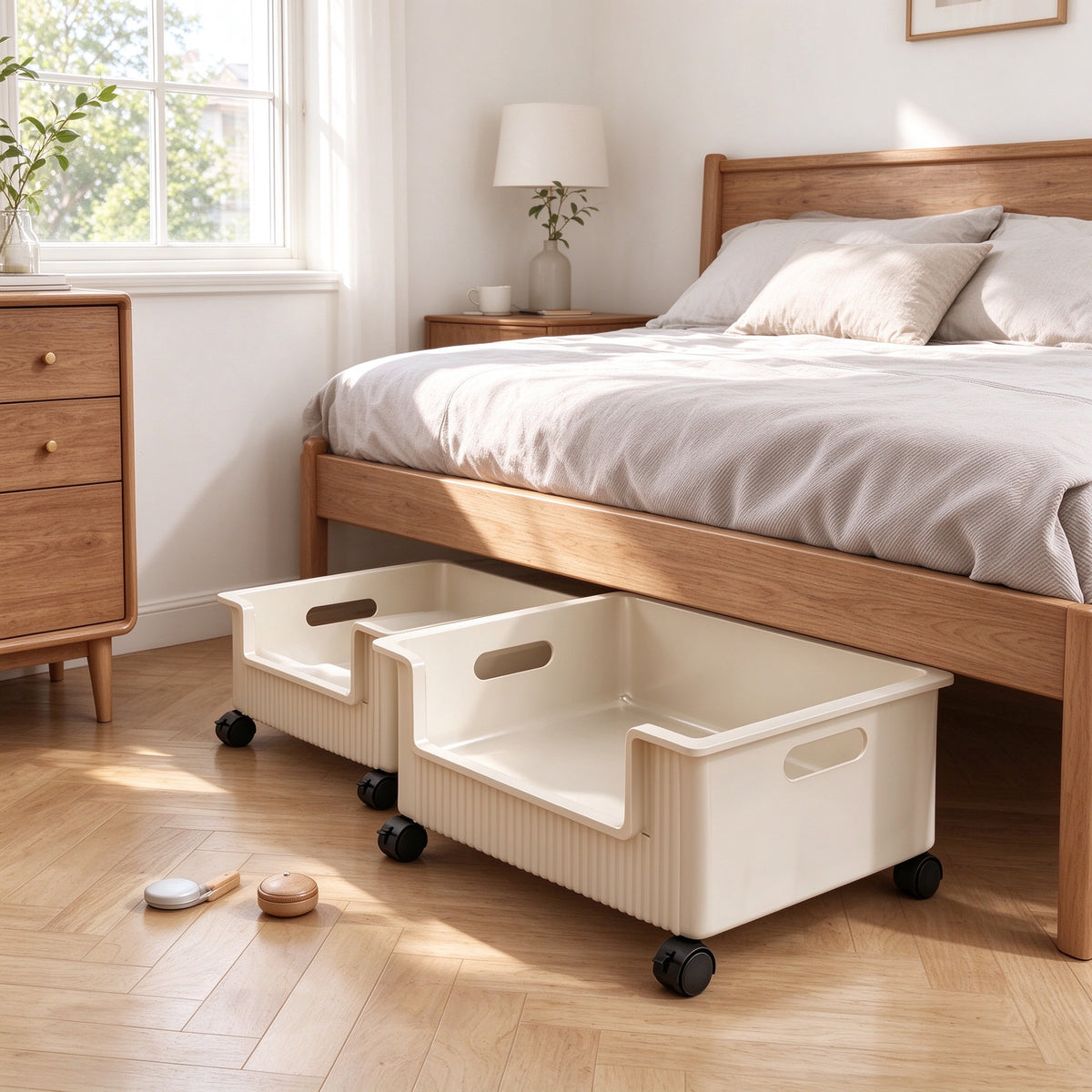 Rolling Under-Bed Storage Bin, PP, 4 Casters, 13.8 or 17.7 in