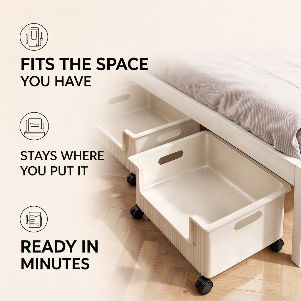 Rolling Under-Bed Storage Bin, PP, 4 Casters, 13.8 or 17.7 in