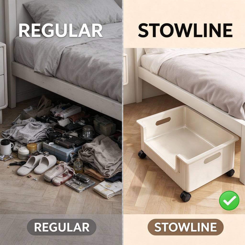 Rolling Under-Bed Storage Bin, PP, 4 Casters, 13.8 or 17.7 in