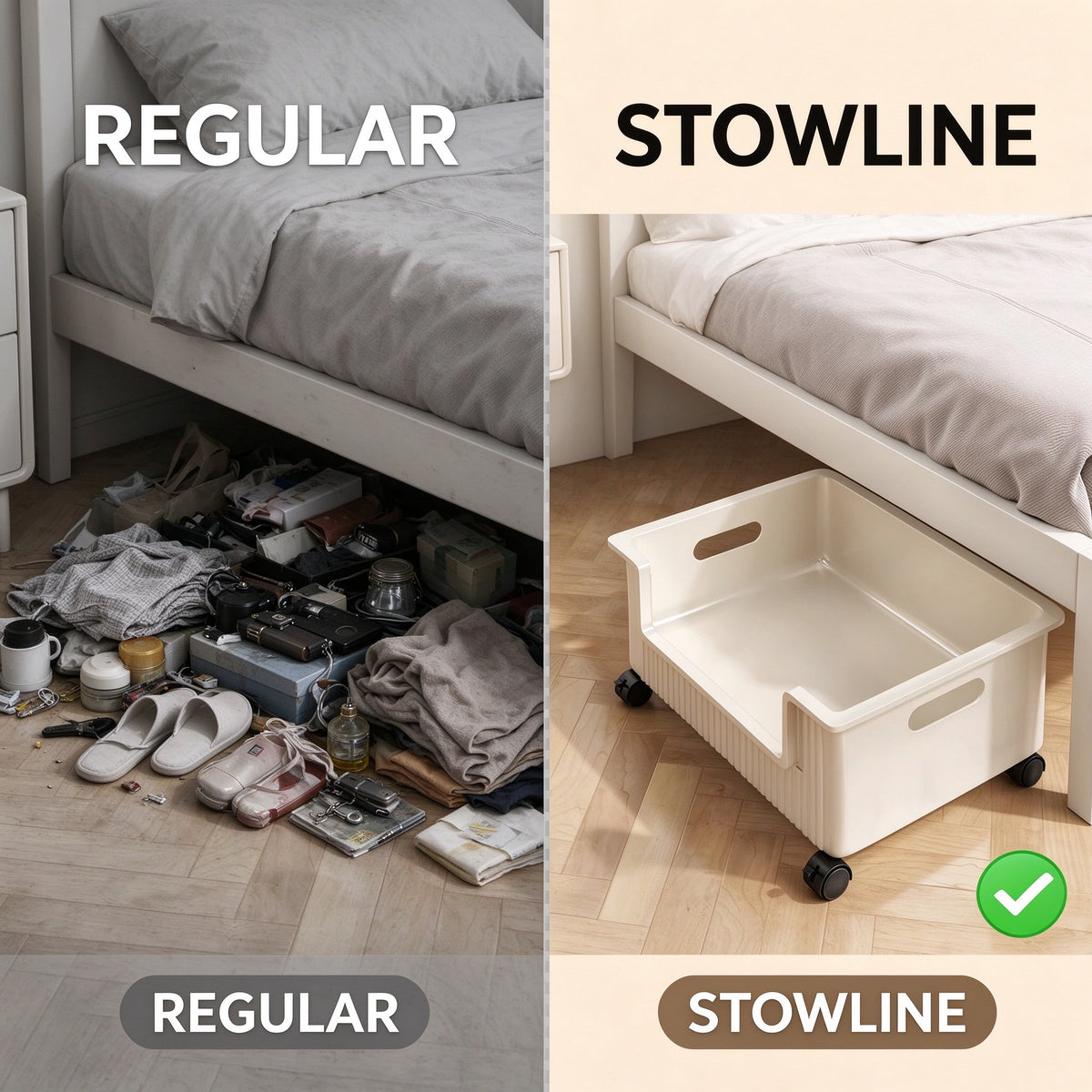 Rolling Under-Bed Storage Bin, PP, 4 Casters, 13.8 or 17.7 in