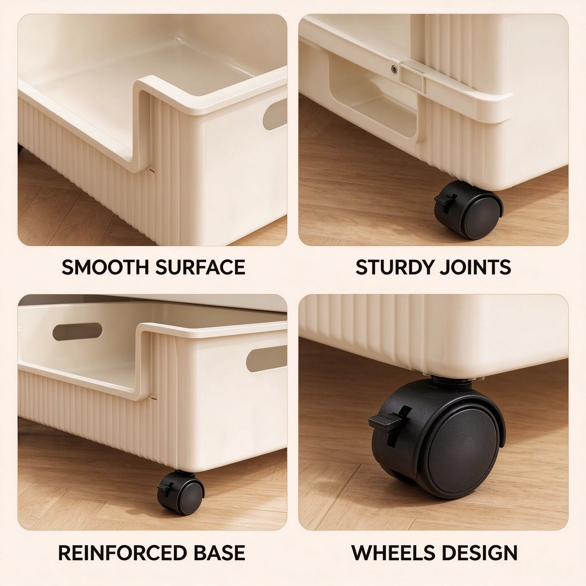 Rolling Under-Bed Storage Bin, PP, 4 Casters, 13.8 or 17.7 in