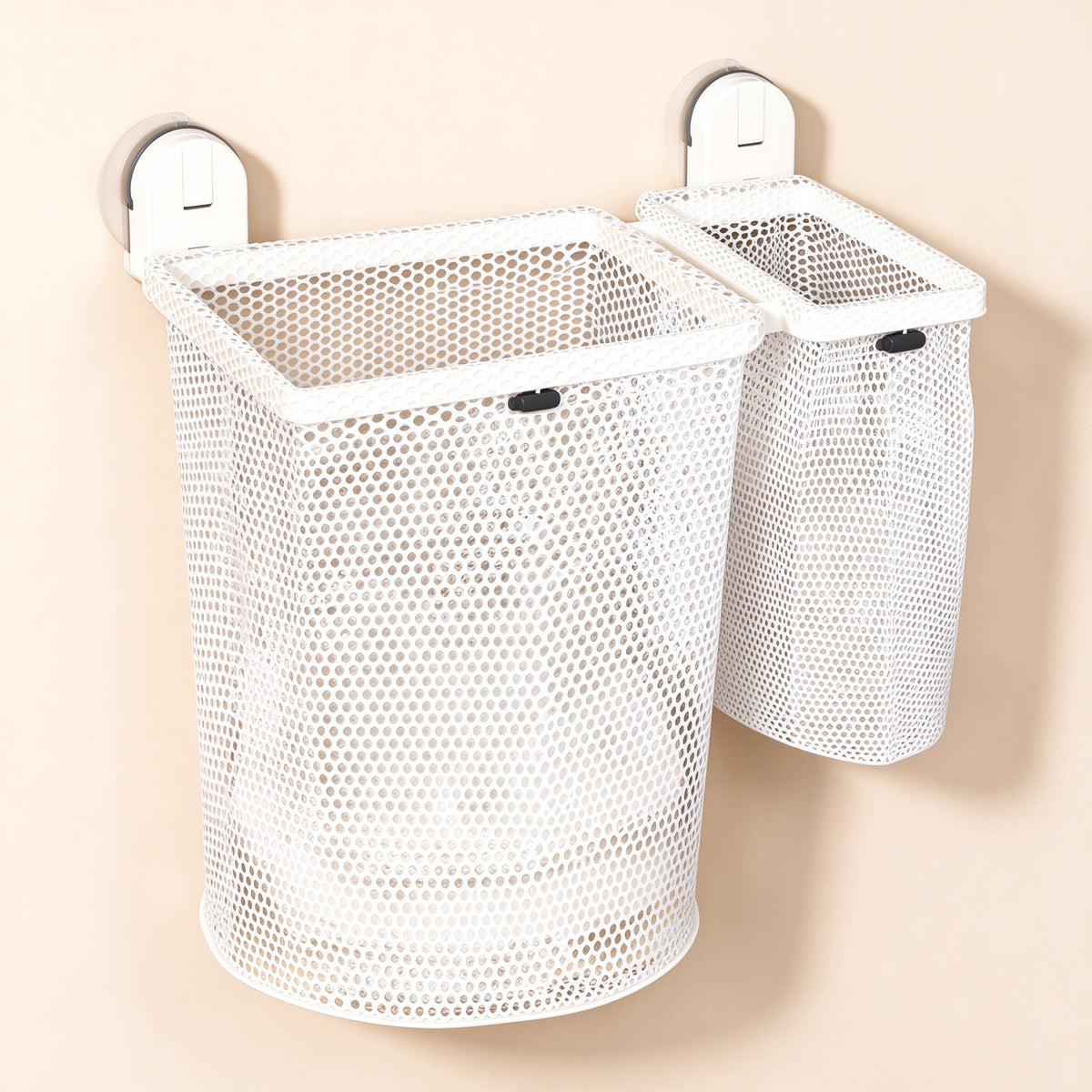 No-Drill Suction Cup Laundry Hamper, 20.1 in, Steel Mesh, Two Sizes
