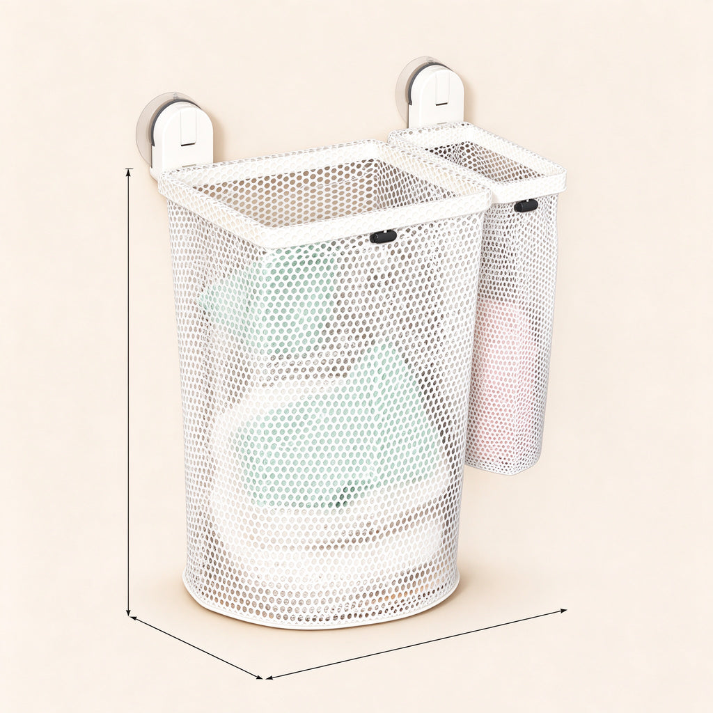 No-Drill Suction Cup Laundry Hamper, 20.1 in, Steel Mesh, Two Sizes