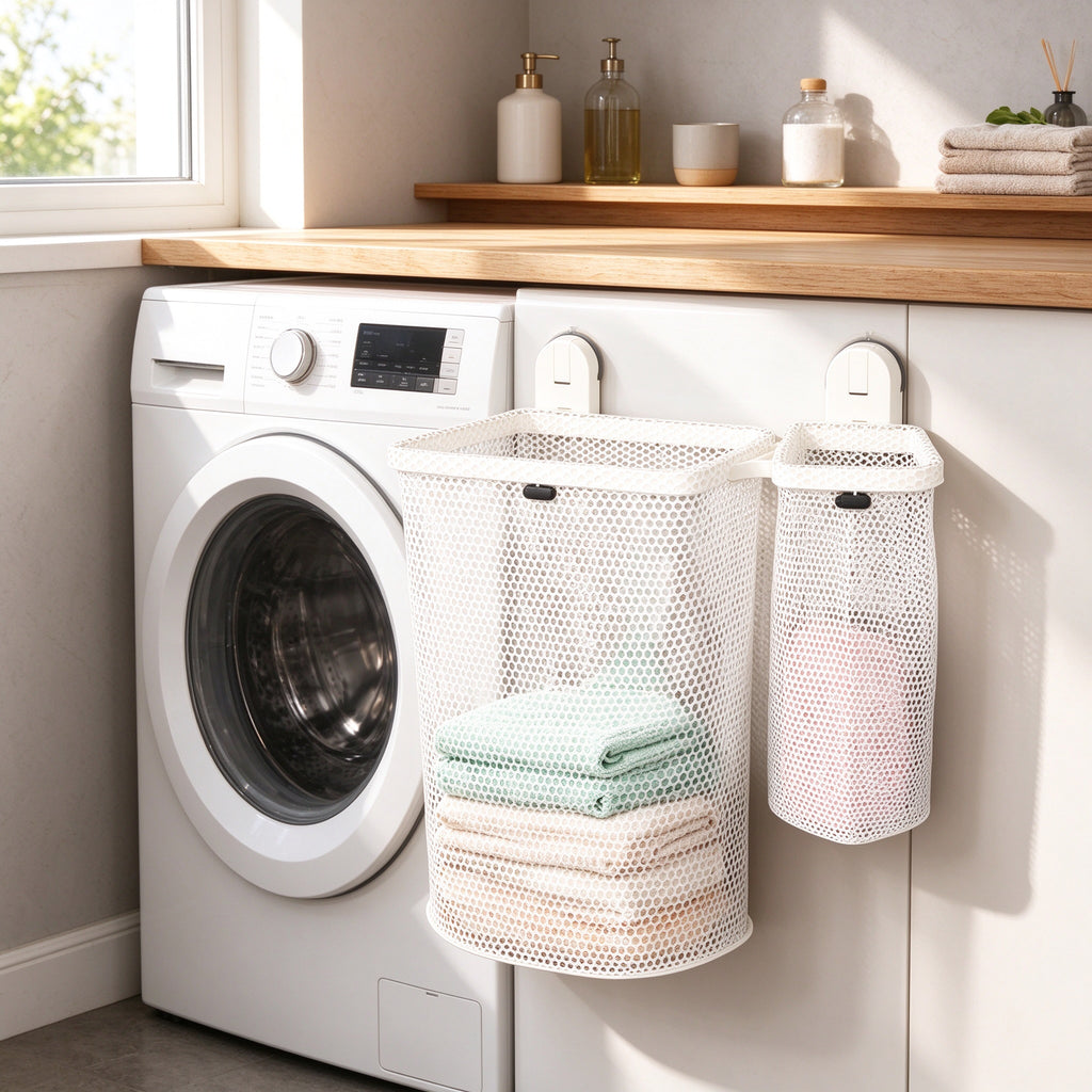 No-Drill Suction Cup Laundry Hamper, 20.1 in, Steel Mesh, Two Sizes