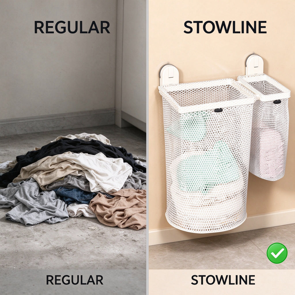 No-Drill Suction Cup Laundry Hamper, 20.1 in, Steel Mesh, Two Sizes
