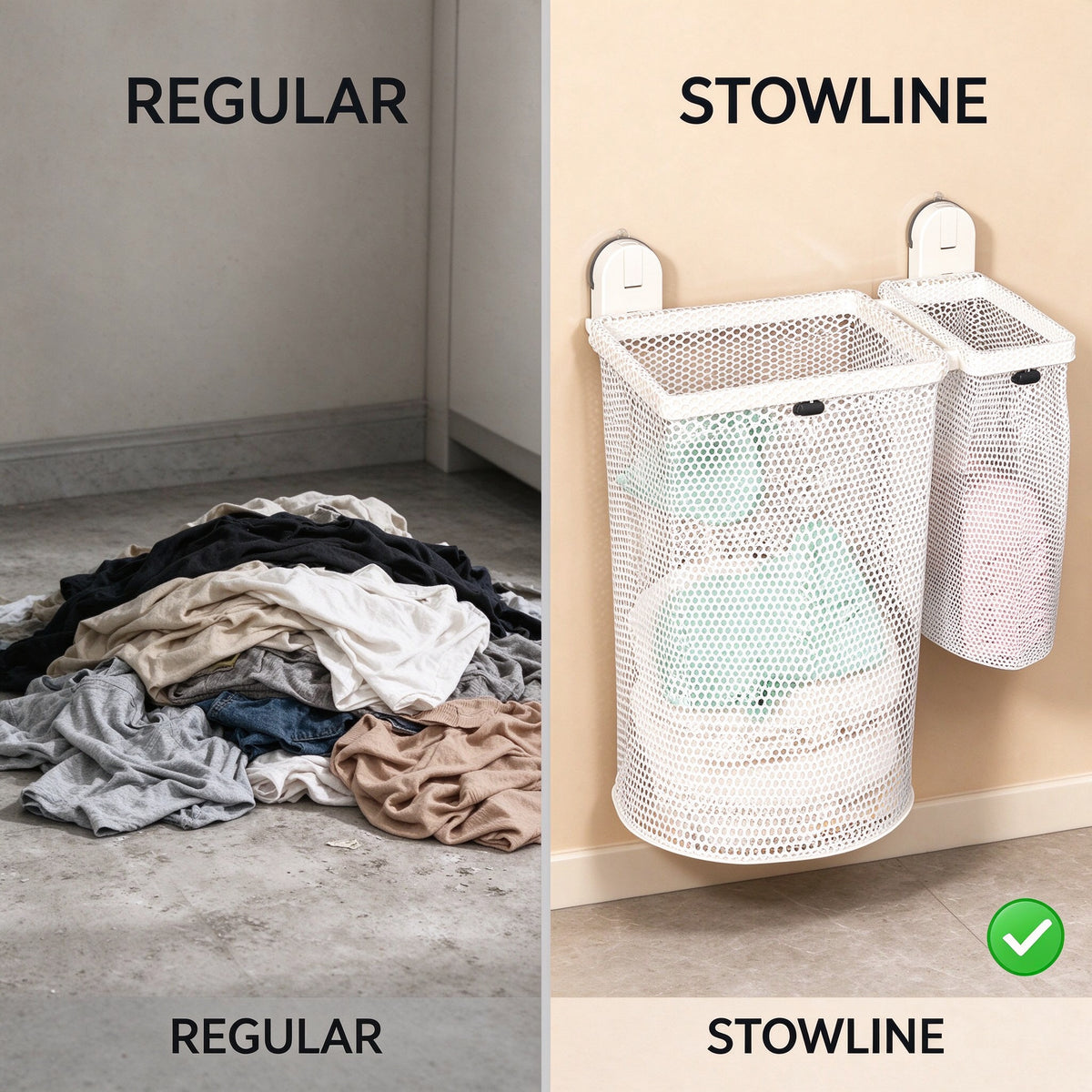 No-Drill Suction Cup Laundry Hamper, 20.1 in, Steel Mesh, Two Sizes