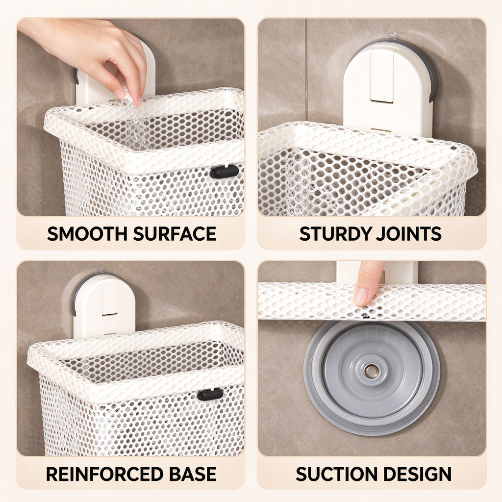 No-Drill Suction Cup Laundry Hamper, 20.1 in, Steel Mesh, Two Sizes