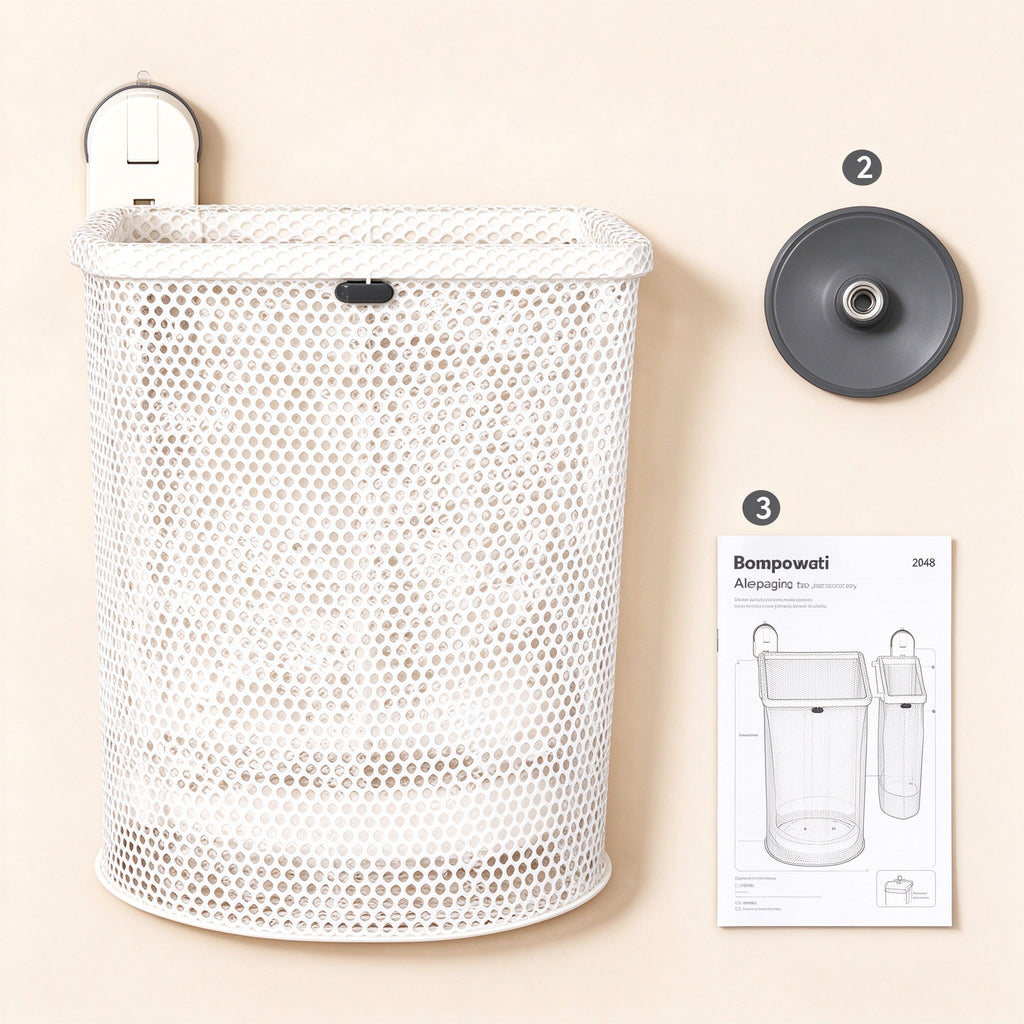 No-Drill Suction Cup Laundry Hamper, 20.1 in, Steel Mesh, Two Sizes