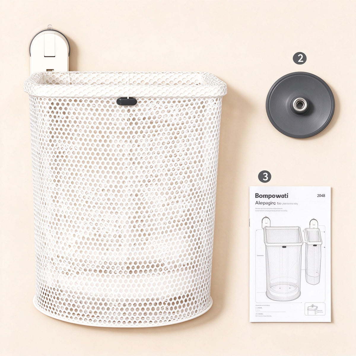 No-Drill Suction Cup Laundry Hamper, 20.1 in, Steel Mesh, Two Sizes