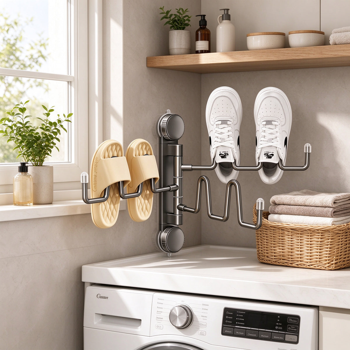 Suction Cup Shoe Drying Rack, 12 in, 2 or 3 Folding Rods