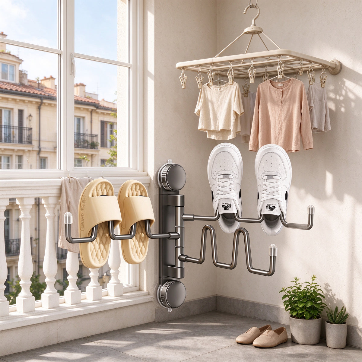 Suction Cup Shoe Drying Rack, 12 in, 2 or 3 Folding Rods