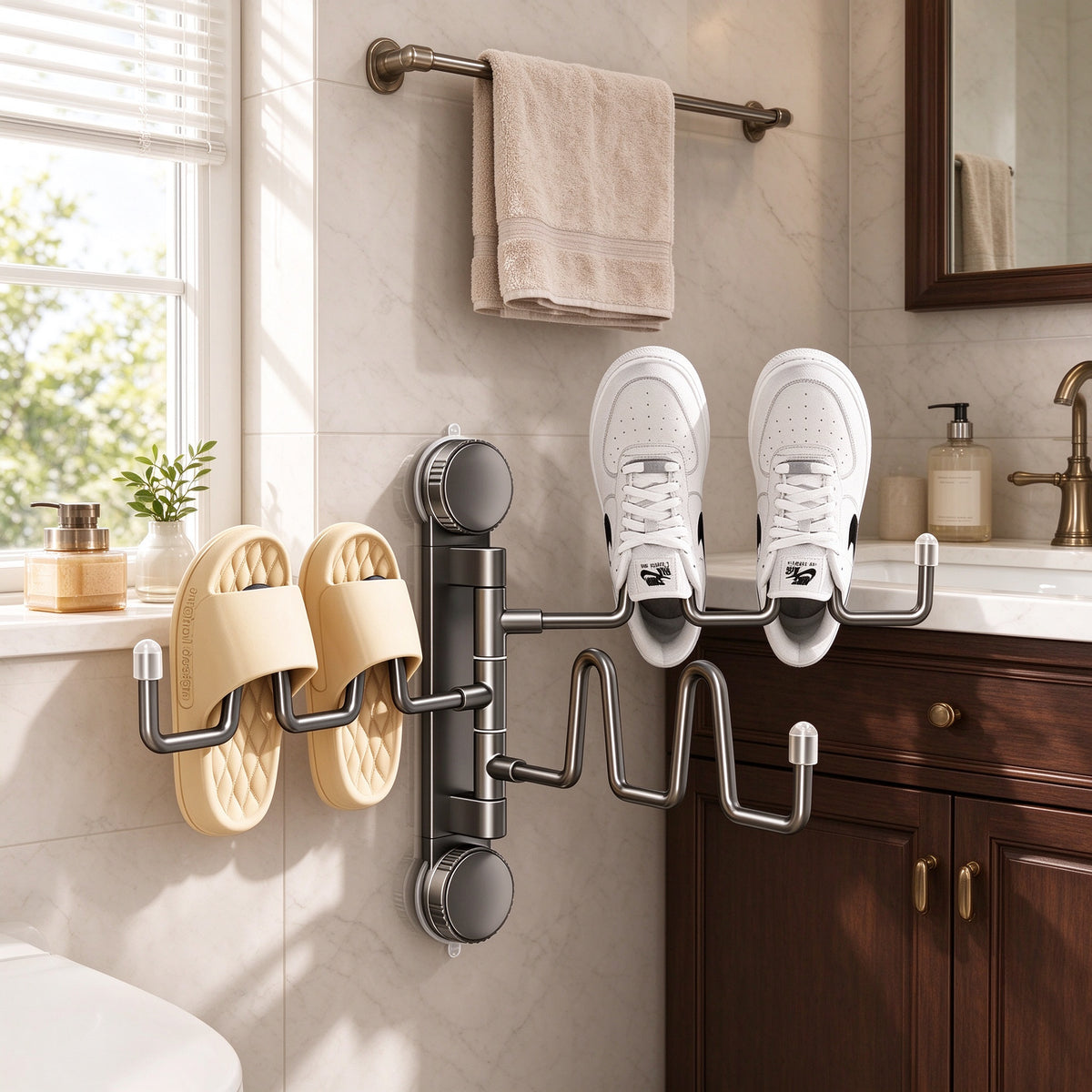 Suction Cup Shoe Drying Rack, 12 in, 2 or 3 Folding Rods