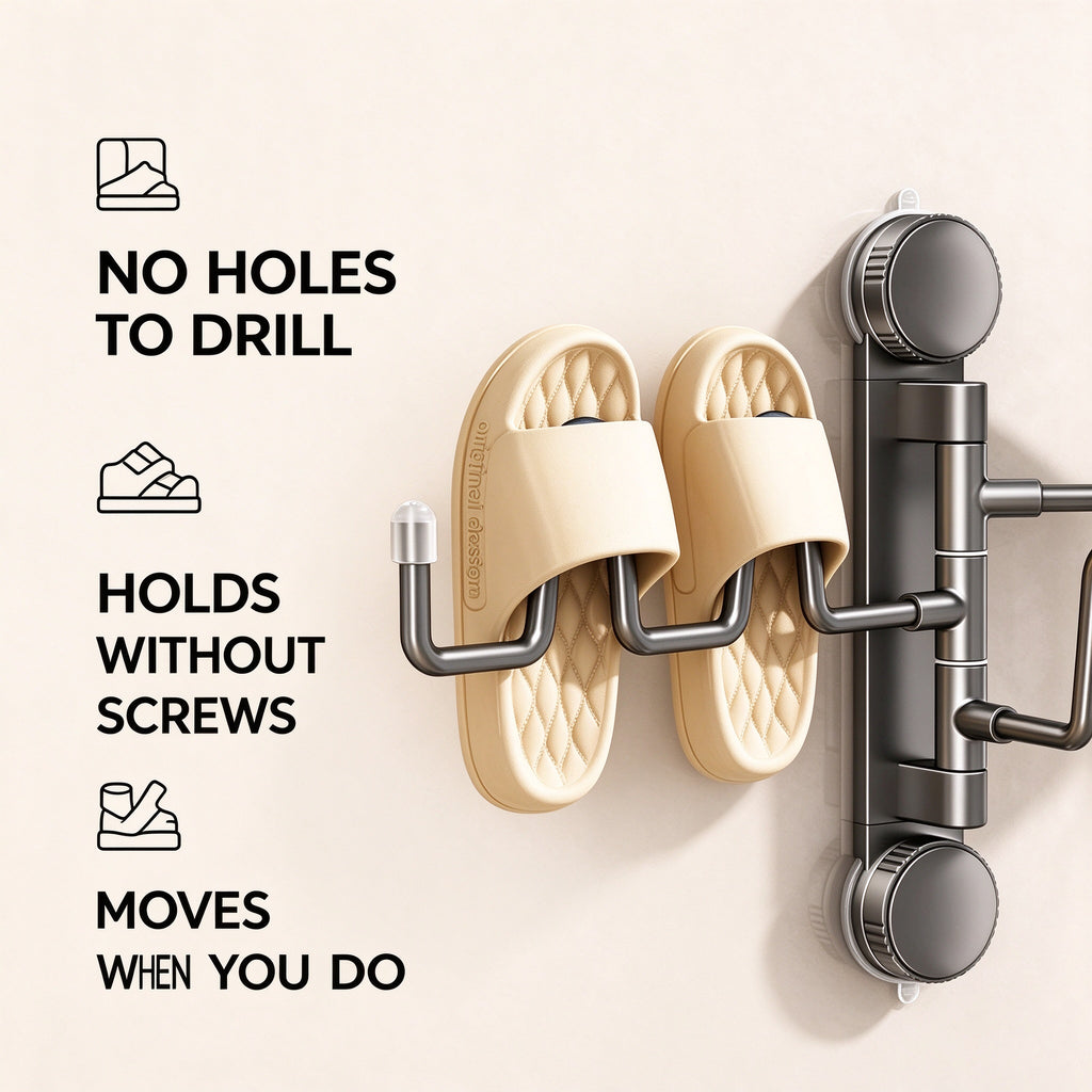 Suction Cup Shoe Drying Rack, 12 in, 2 or 3 Folding Rods