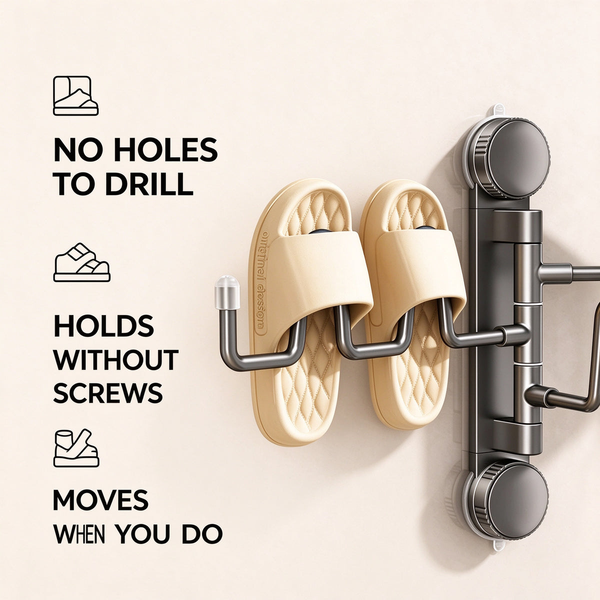 Suction Cup Shoe Drying Rack, 12 in, 2 or 3 Folding Rods