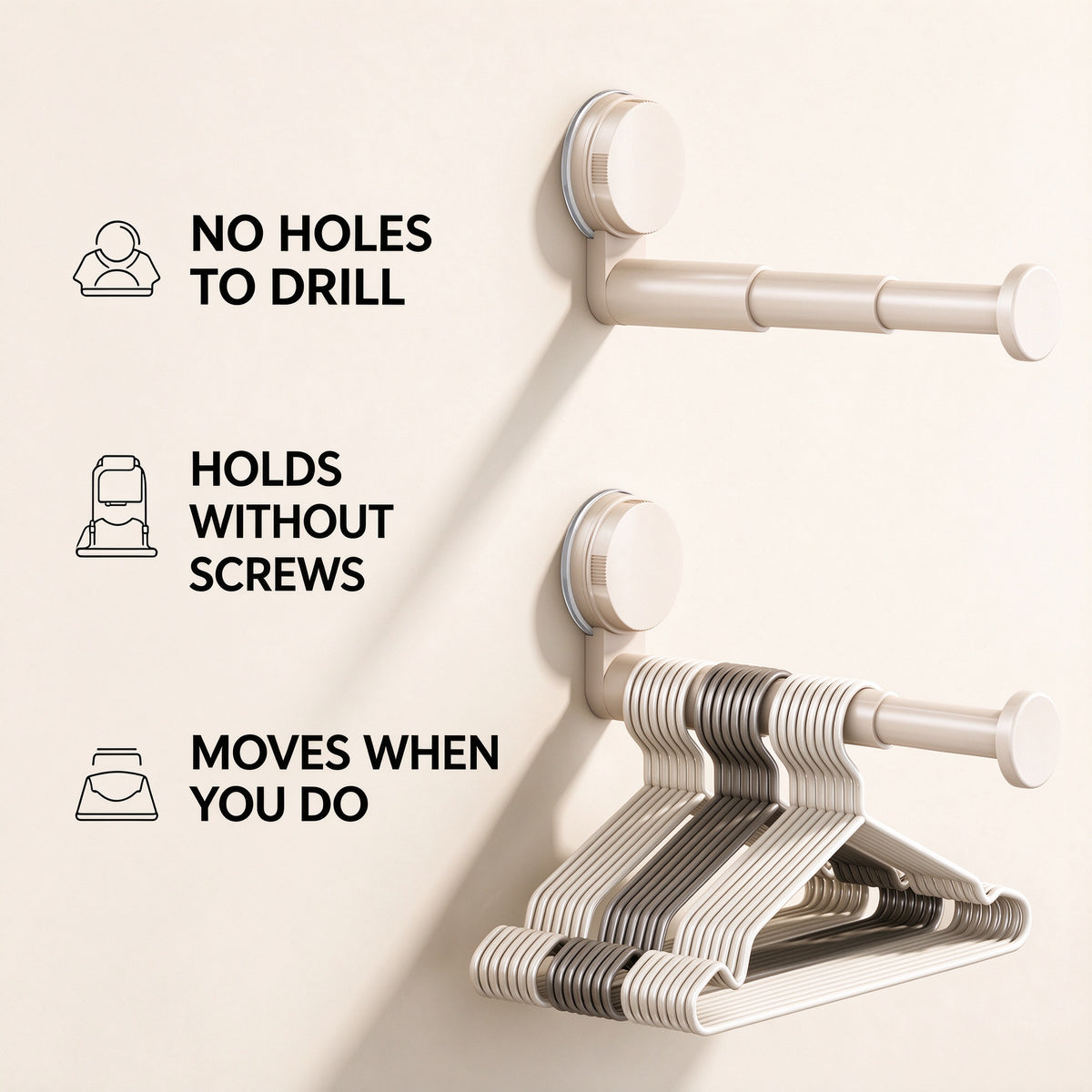 Suction Hanger Rack, 7.7 in Arm, PP Plastic, Closets and Laundry