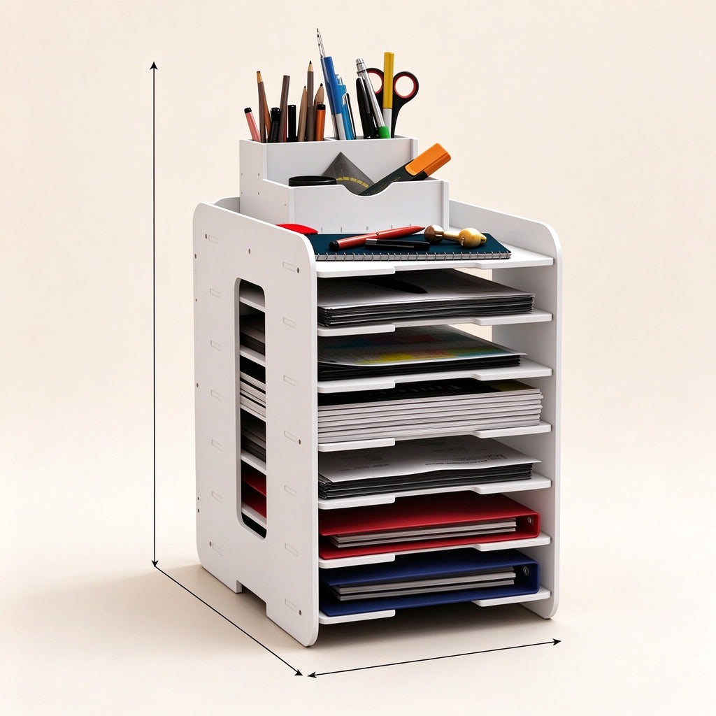 Tiered Desk File Organizer, 4 or 7 Tier, 9.1 or 13.4 in Wide, PVC