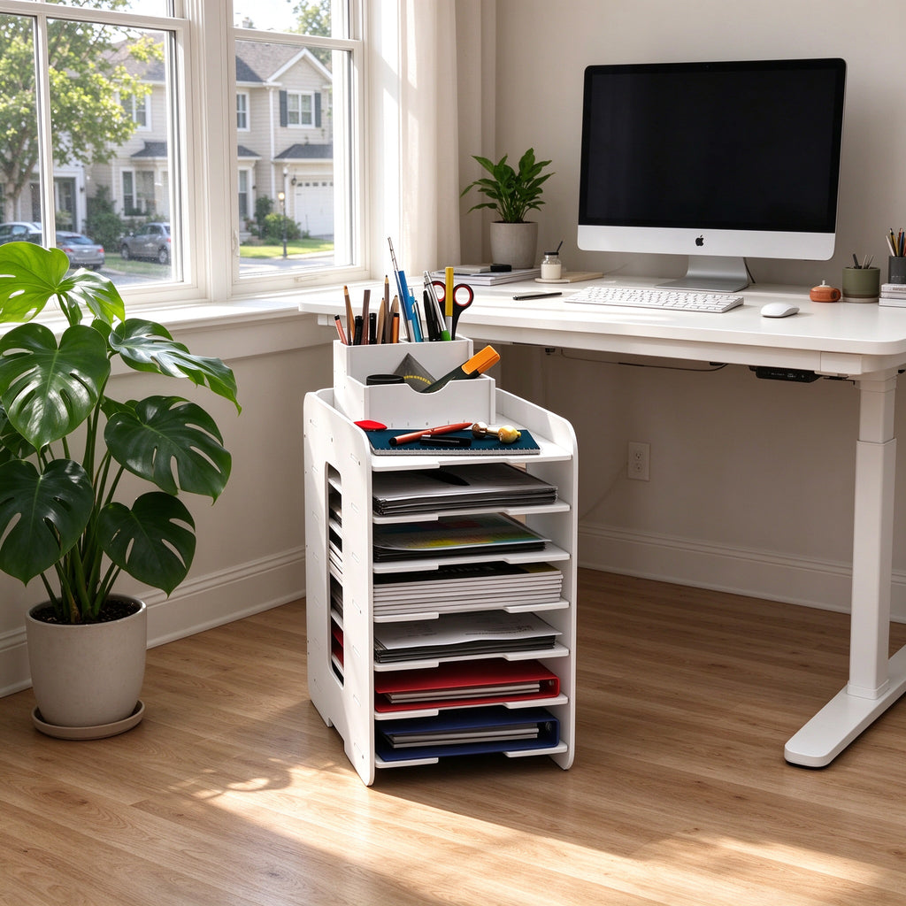 Tiered Desk File Organizer, 4 or 7 Tier, 9.1 or 13.4 in Wide, PVC
